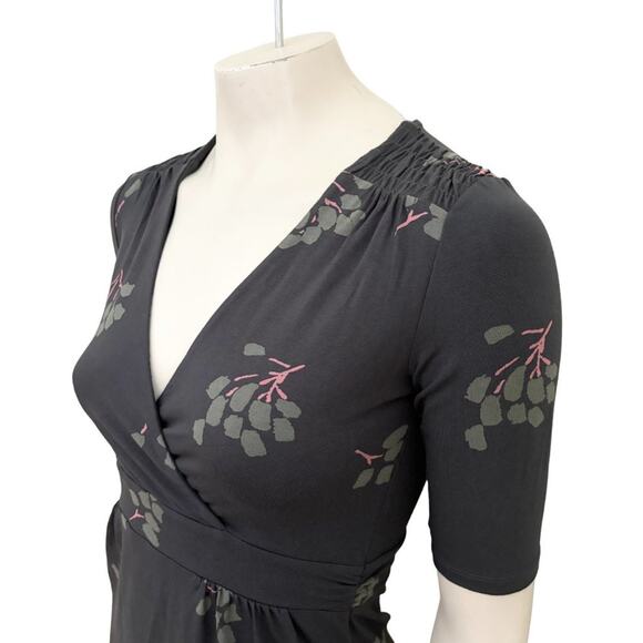 NEW BODEN Faux Wrap Botanical Print Jersey Knit Dress in Gray SZ 2 - Picture 4 of 11